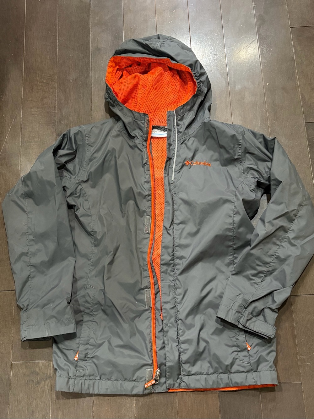 Columbia Kids' Gray Rain Jacket with Orange Lining
